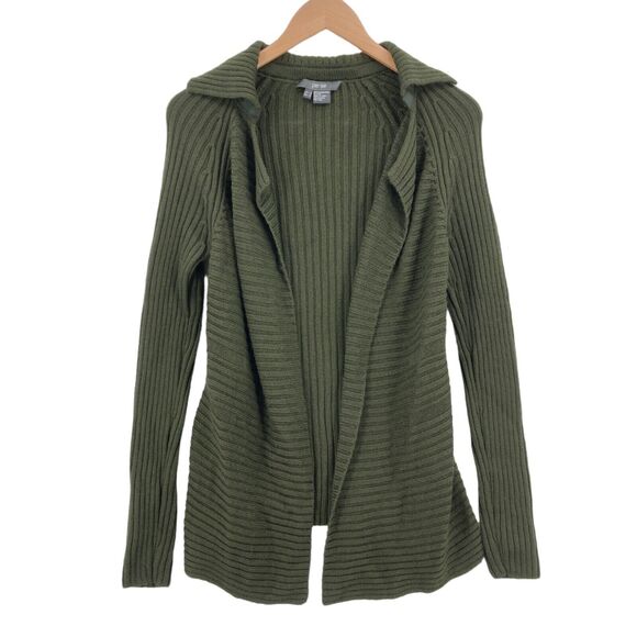 Per Se Cardigan Sweater Womens Small Dark Green Knit 100% Merino Wool Open Front - Picture 1 of 14